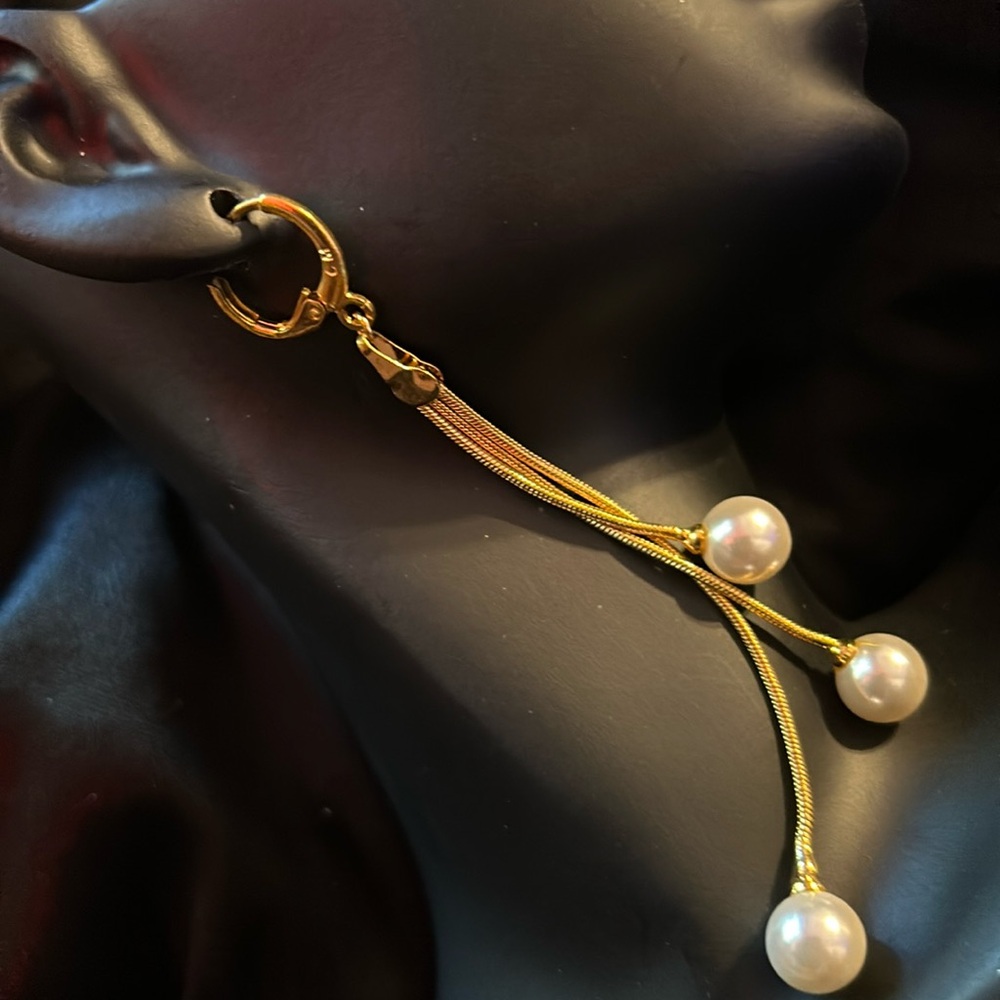Gold Long Pearl Earrings